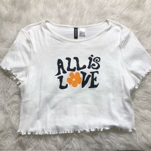 Cute white crop top graphic t shirt large L white floral spring summer tops tee